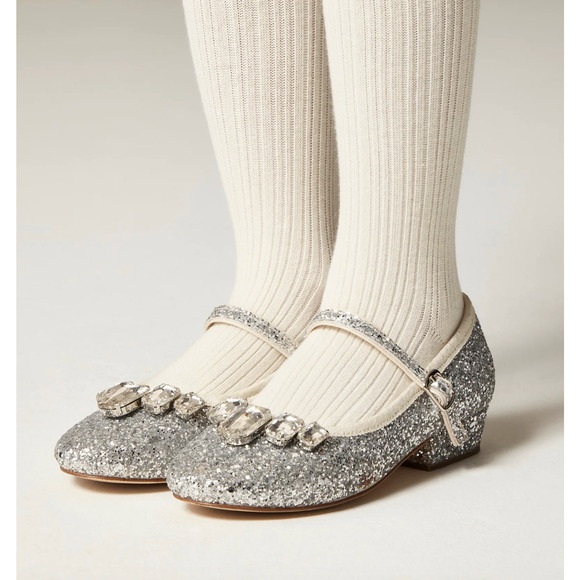 NEW J.Crew Crewcuts Girls Glitter Heel Mary Jane Shoes Silver Party Formal K4 - Picture 2 of 10